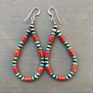 Red Spiny Oyster & Turquoise Loop Earrings